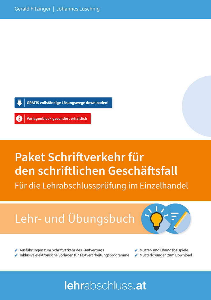 Vorlagenblock zum Paket Schriftverkehr für Geschäftsfälle Einzelhandel